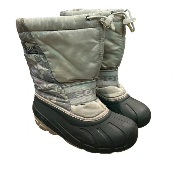 Sorel girls youth Cub Light Pink Floral Print Snow Boots SZ 3 winter waterproof - Picture 3 of 13